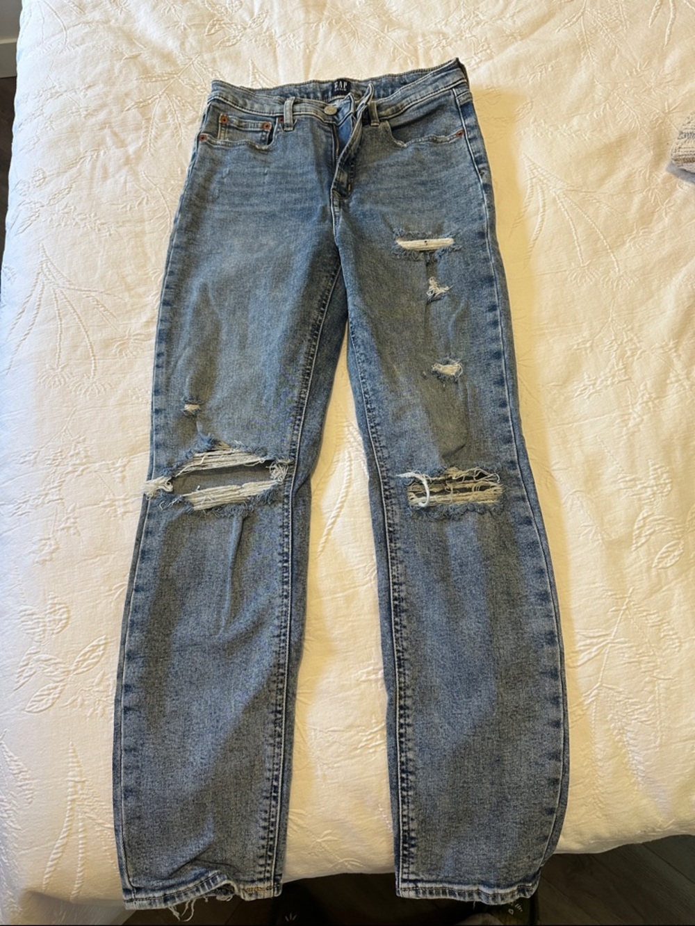 GAP Light Blue Distressed Straight-Leg Jeans